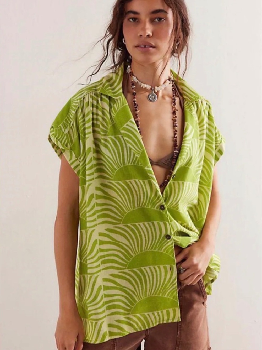 We The Free People Sun Splash Printed Button Up Top Blouse Size S